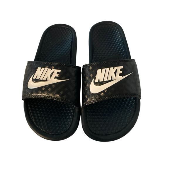 Nike Shoes - Nike  Women’s Benassi “Just Do It” Slip On Black White Sandal Slide Size 8